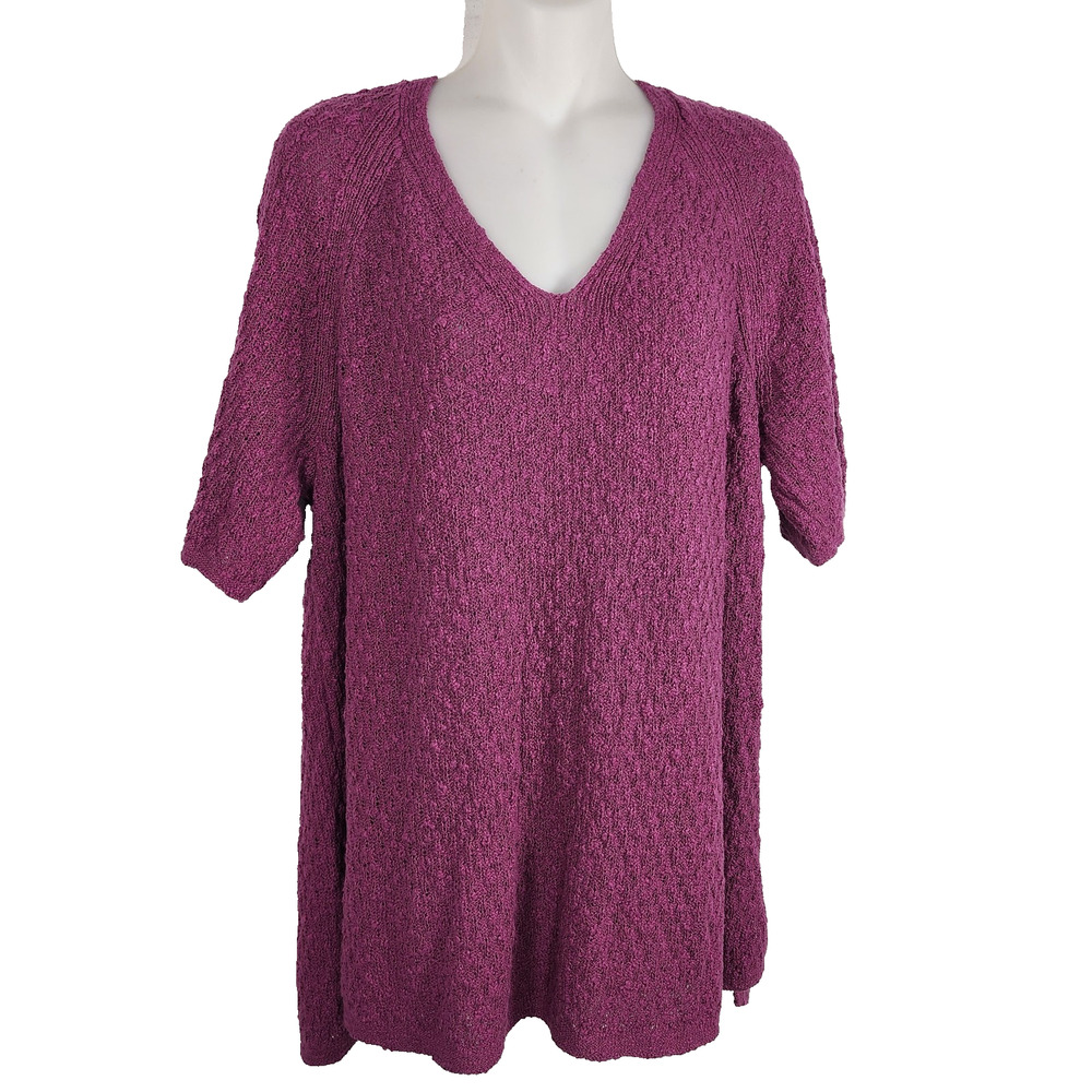 J. Jill Dimensional Elbow Sleeve Sweater Size L Mulberry V Neck Boho Feminine